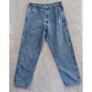 Wrangler Jeans Mens Size 38 x 34 Light Wash Carpenter Work Wear Cotton Denim